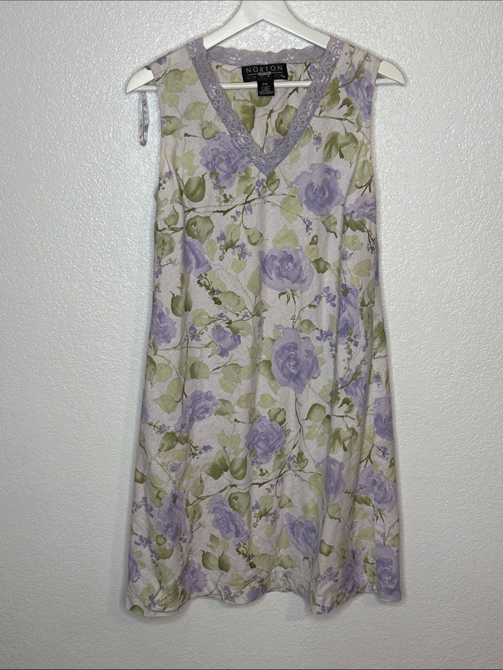 Norton Studio Vintage Lavender Roses Linen Blend Dress Size Petite XL